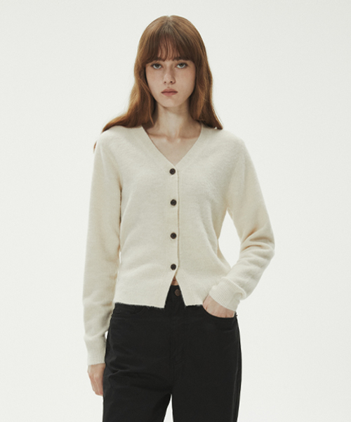 LADY VOLUME(レディーボリューム)の「V-NECK WOOL BUTTON KNIT CARDIGAN_BEIGE(カーディガン/ボレロ・レディース・その他・SMALL/MEDIUM)」の1枚目の写真