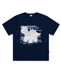 サウルスシルエットプリント半袖Tシャツネイビー