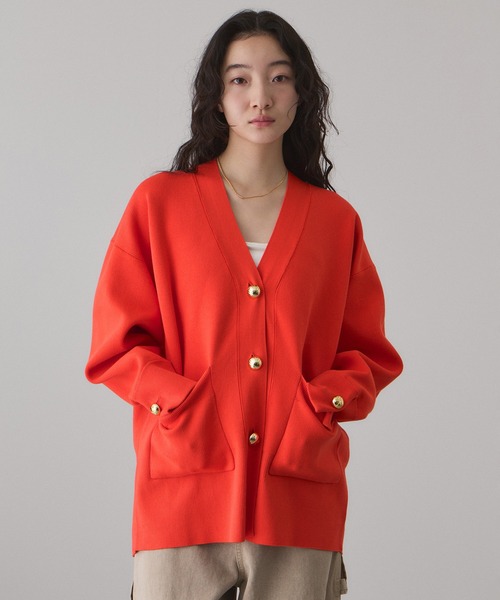 ADAM ET ROPE'（アダムエロペ）の「【サステナブル】ロゴボタンミドルカーディガン（カーディガン/ボレロ・レディース・ブラック/オレンジ系その他/オフホワイト・FREE）」の10枚目の写真