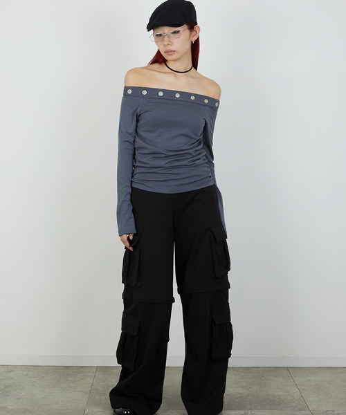 led.tokyo（レッドトウキョウ）の「【led.tokyo】EYELET ONESHOUL/アイレットオフショル（Tシャツ/カットソー・レディース・チャコールグレー/ブラック・FREE）」の19枚目の写真