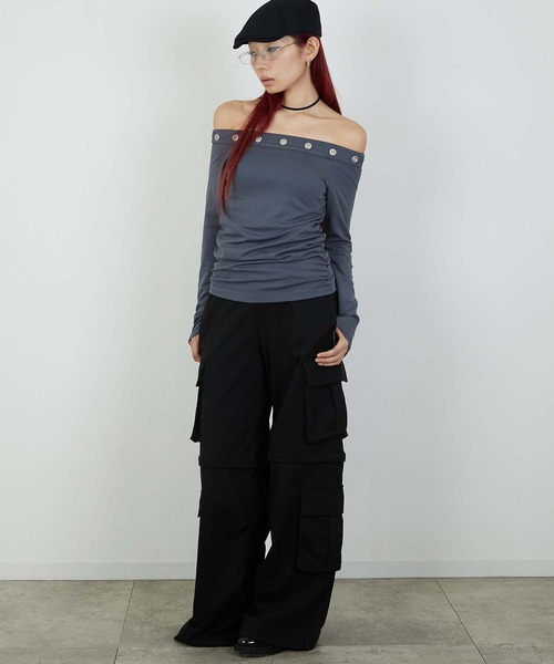 led.tokyo（レッドトウキョウ）の「【led.tokyo】EYELET ONESHOUL/アイレットオフショル（Tシャツ/カットソー・レディース・チャコールグレー/ブラック・FREE）」の18枚目の写真