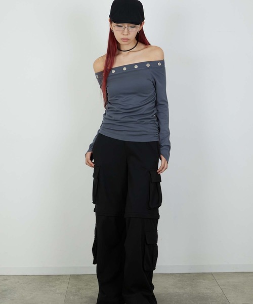 led.tokyo（レッドトウキョウ）の「【led.tokyo】EYELET ONESHOUL/アイレットオフショル（Tシャツ/カットソー・レディース・チャコールグレー/ブラック・FREE）」の21枚目の写真