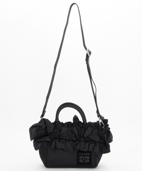 GANNI（ガニー）の「GANNI/ガニー Mini Shopper Ruffle / A7187 / 2WAY フリル ハンドバッグ（マフラー・レディース・ブラック・ONE SIZE）」の9枚目の写真