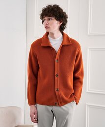 タスマニアウール混畦編みカーディガン