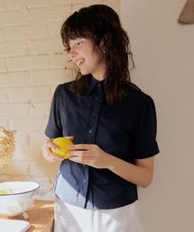 Basic v point puff shirts - navy