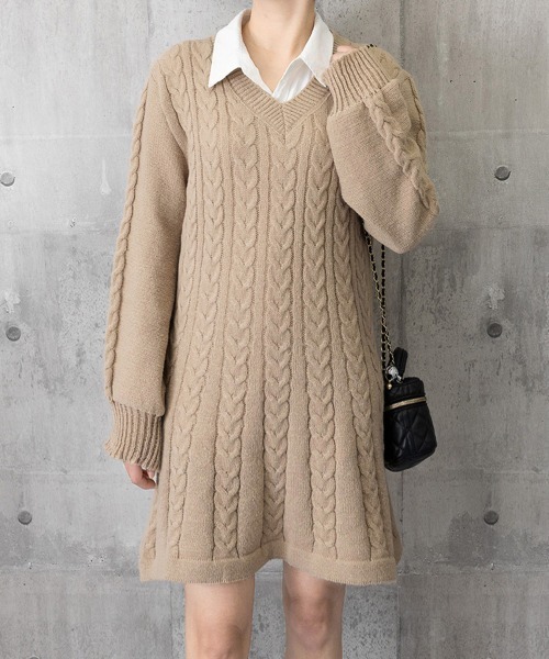 Miniministore(ミニミニストア)の「ニットワンピース ケーブル編みミニワンピ(ワンピース・レディース・スモークピンク/アイボリー/ブラック/ベージュ・FREE)」の10枚目の写真