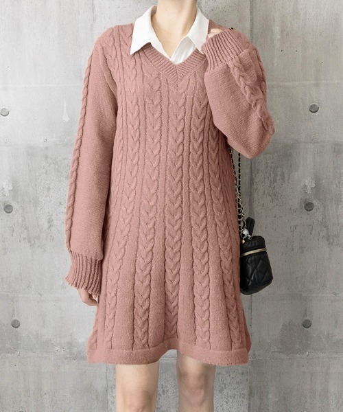 Miniministore(ミニミニストア)の「ニットワンピース ケーブル編みミニワンピ(ワンピース・レディース・スモークピンク/アイボリー/ブラック/ベージュ・FREE)」の14枚目の写真