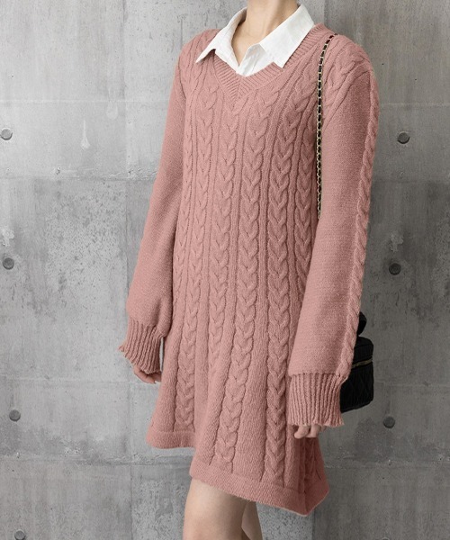 Miniministore(ミニミニストア)の「ニットワンピース ケーブル編みミニワンピ(ワンピース・レディース・スモークピンク/アイボリー/ブラック/ベージュ・FREE)」の15枚目の写真