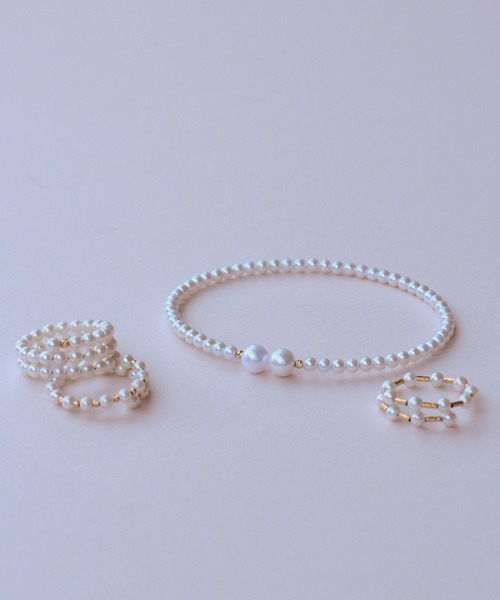 NOIR DE POUPEE（ノワールドプーペ）の「Pearl Flow K18 淡水パールワイヤーリング　バーとばし（リング・レディース・ホワイト・FREE）」の9枚目の写真