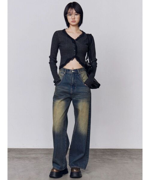 EMODA（エモダ）の「レースエッジフィットリブトップ（ニット/セーター・レディース・ブラック/アイボリー/グレー・FREE）」の6枚目の写真