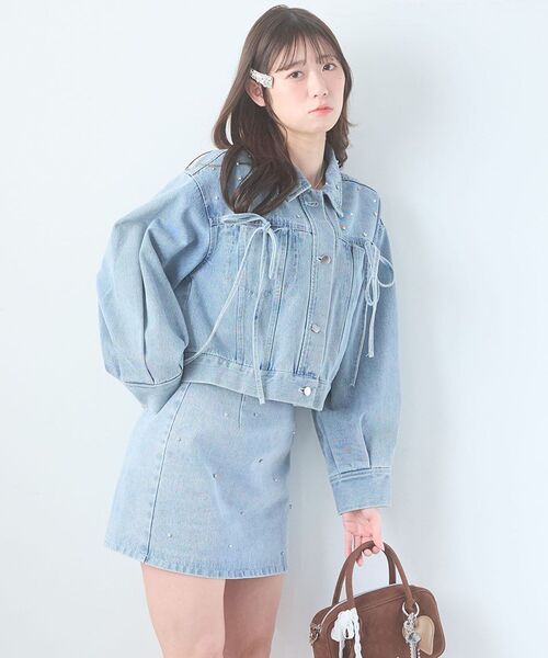 ジェーンマープル リボン　デニムジャケット　Ｇジャン ビジューリボンGジャン/MAJESTIC LEGON(マジェスティックレゴン