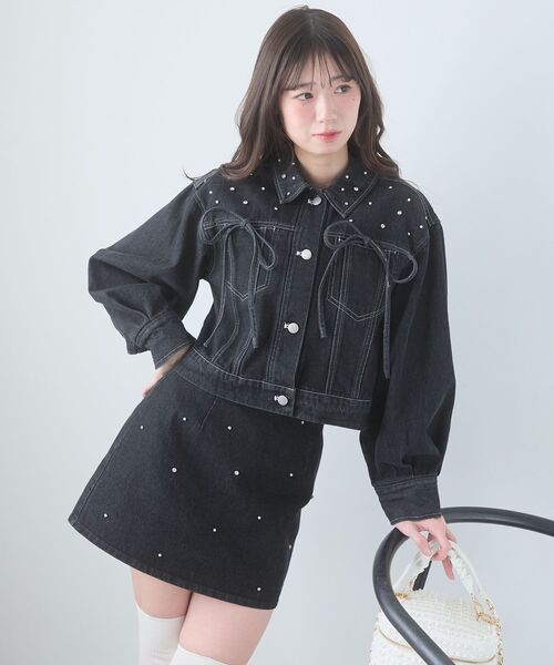 MOSCHINO✨ノーカラージャケット リボン チェーン装飾 ビジューボタン 黒 楽天市場】モード系 リボン ジャケット アウター 長袖 大きいサイズ