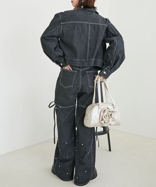 MAJESTIC LEGON（マジェスティックレゴン）の「ビジューリボンGジャン（ブルゾン・レディース・ブラック/サックスブルー/ピンクベージュ/アイボリー・MEDIUM/SMALL）」の18枚目の写真