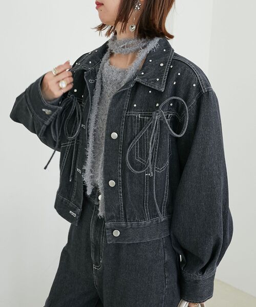 MAJESTIC LEGON（マジェスティックレゴン）の「ビジューリボンGジャン（ブルゾン・レディース・ブラック/サックスブルー/ピンクベージュ/アイボリー・MEDIUM/SMALL）」の5枚目の写真