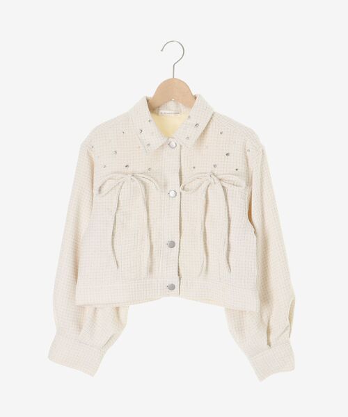 MAJESTIC LEGON（マジェスティックレゴン）の「ビジューリボンGジャン（ブルゾン・レディース・ブラック/サックスブルー/ピンクベージュ/アイボリー・MEDIUM/SMALL）」の8枚目の写真