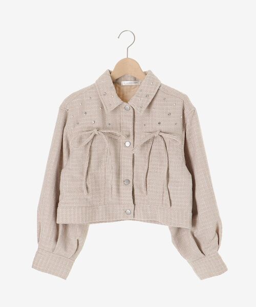 MAJESTIC LEGON（マジェスティックレゴン）の「ビジューリボンGジャン（ブルゾン・レディース・ブラック/サックスブルー/ピンクベージュ/アイボリー・MEDIUM/SMALL）」の9枚目の写真