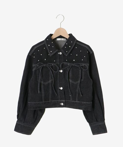 MAJESTIC LEGON（マジェスティックレゴン）の「ビジューリボンGジャン（ブルゾン・レディース・ブラック/サックスブルー/ピンクベージュ/アイボリー・MEDIUM/SMALL）」の11枚目の写真