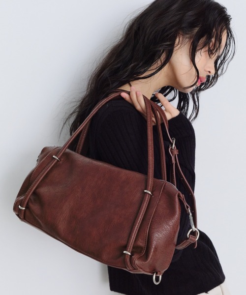 Shelly island（シェリーアイランド）の「スクエアミニボストンバッグ（ショルダーバッグ・レディース・ブラウン/ブラック・FREE）」の7枚目の写真
