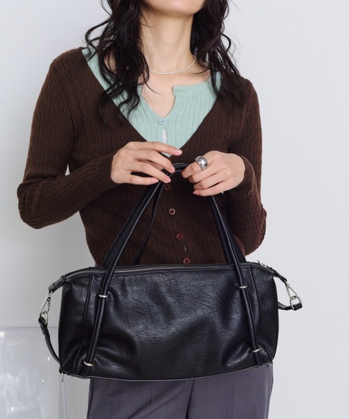 Shelly island（シェリーアイランド）の「スクエアミニボストンバッグ（ショルダーバッグ・レディース・ブラウン/ブラック・FREE）」の16枚目の写真