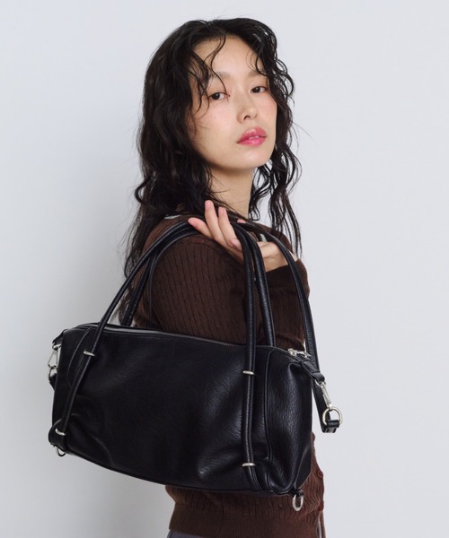 Shelly island（シェリーアイランド）の「スクエアミニボストンバッグ（ショルダーバッグ・レディース・ブラウン/ブラック・FREE）」の17枚目の写真