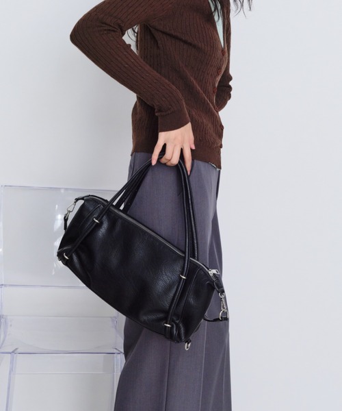 Shelly island（シェリーアイランド）の「スクエアミニボストンバッグ（ショルダーバッグ・レディース・ブラウン/ブラック・FREE）」の19枚目の写真