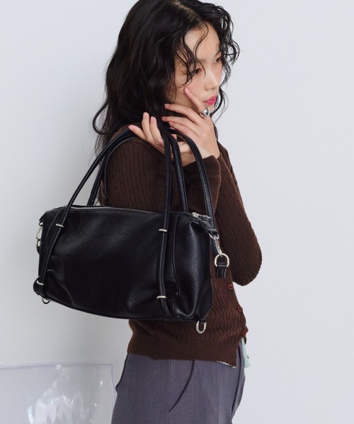 Shelly island（シェリーアイランド）の「スクエアミニボストンバッグ（ショルダーバッグ・レディース・ブラウン/ブラック・FREE）」の15枚目の写真