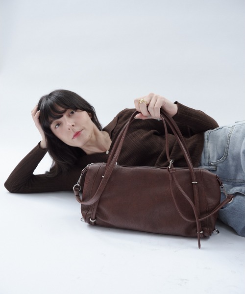 Shelly island（シェリーアイランド）の「スクエアミニボストンバッグ（ショルダーバッグ・レディース・ブラウン/ブラック・FREE）」の4枚目の写真