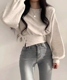 クロップド丈リブボタントレーナー
