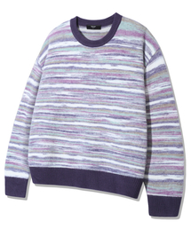 ウォッシャブルマルチカラーグラデーションクルーネックニット_パープル
