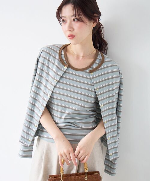 le.coeur blanc（ルクールブラン）の「マルチボーダーリブカーデ（カーディガン/ボレロ・レディース・イエロー系その他/ブルー系その他3/ブラック系その他・38）」の3枚目の写真