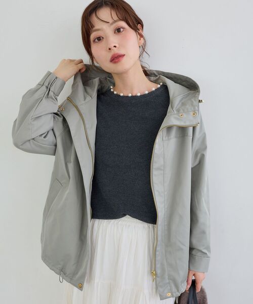 le.coeur blanc(ルクールブラン)の「ツイルストレッチフードブルゾン(ブルゾン・レディース・ネイビー/ベージュ/アイボリー/サンドベージュ/カーキオリーブ・38)」の5枚目の写真