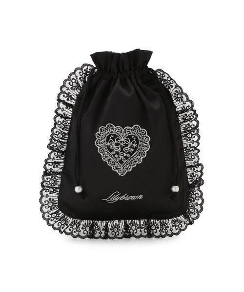 LILY BROWN（リリーブラウン）の「Love letterサテンレースポーチ（ポーチ・レディース・アイボリー/ライトブルー/ブラック・F）」の4枚目の写真