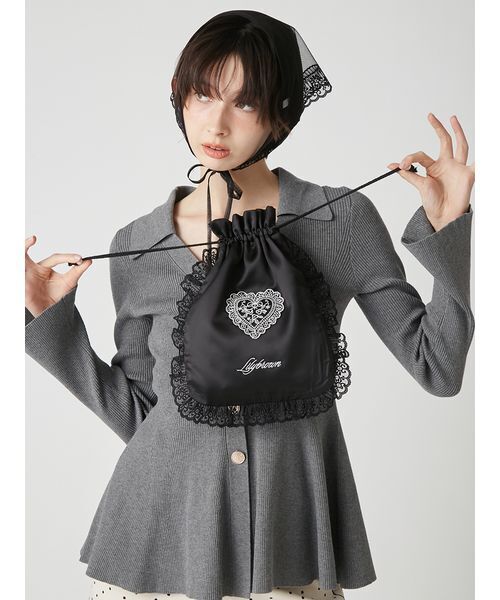 LILY BROWN（リリーブラウン）の「Love letterサテンレースポーチ（ポーチ・レディース・アイボリー/ライトブルー/ブラック・F）」の13枚目の写真