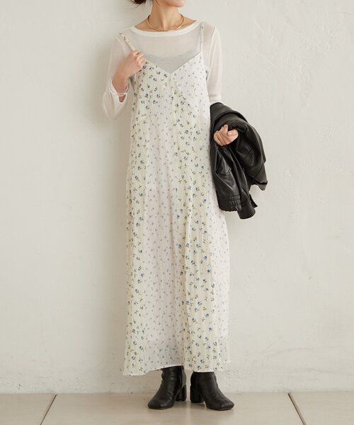 Omekashi（オメカシ）の「フラワーパネルキャミワンピース（ワンピース・レディース・ブラック/オフホワイト・38/36）」の5枚目の写真