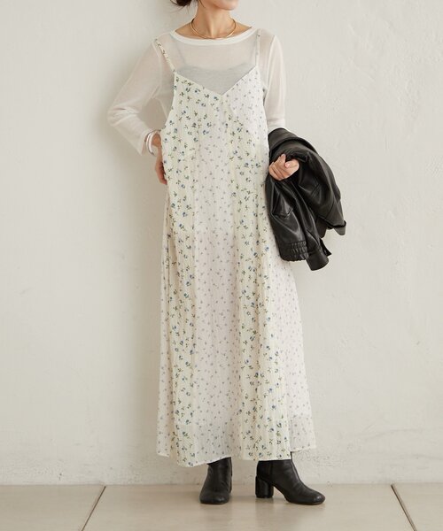 Omekashi（オメカシ）の「フラワーパネルキャミワンピース（ワンピース・レディース・ブラック/オフホワイト・38/36）」の6枚目の写真