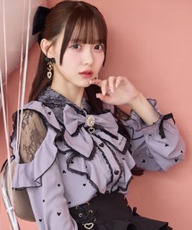 【Disney collection by ROJITA】ミッキーシルエットフロッキープリントブラウス