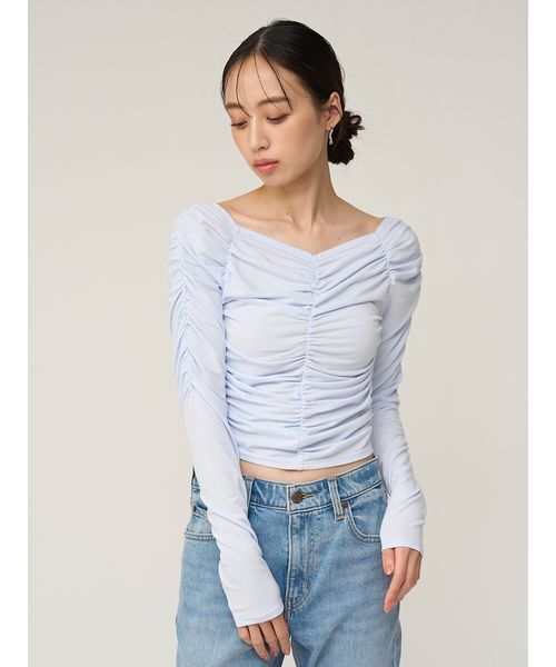 SNIDEL(スナイデル)の「ギャザーカットプルオーバー(Tシャツ/カットソー・レディース・ホワイト/サックスブルー/レッド/その他・F)」の16枚目の写真