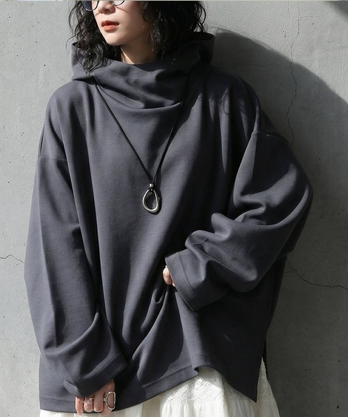 antiqua(アンティカ)の「スタンドネック パーカー(パーカー・レディース・ブラック/ダークグレー/杢グレー・ONESIZE)」の11枚目の写真