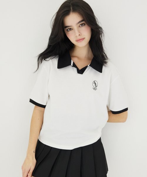 AWESOME STUDIO（オーサムスタジオ）の「カラー配色半袖Tシャツホワイト（ポロシャツ・レディース・その他・FREE）」の2枚目の写真