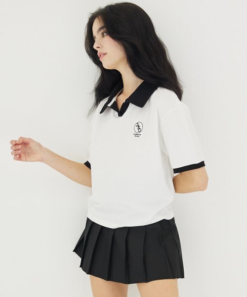 AWESOME STUDIO（オーサムスタジオ）の「カラー配色半袖Tシャツホワイト（ポロシャツ・レディース・その他・FREE）」の3枚目の写真
