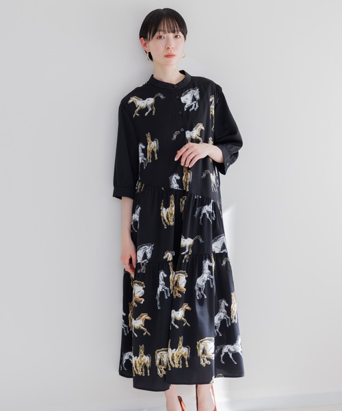 Paradise Picnic（パラダイスピクニック）の「ホース柄アシメ切替ワンピース（ワンピース・レディース・アイボリー/ブラック・FREE）」の11枚目の写真