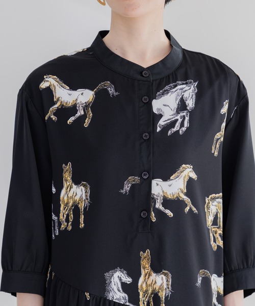 Paradise Picnic（パラダイスピクニック）の「ホース柄アシメ切替ワンピース（ワンピース・レディース・アイボリー/ブラック・FREE）」の4枚目の写真