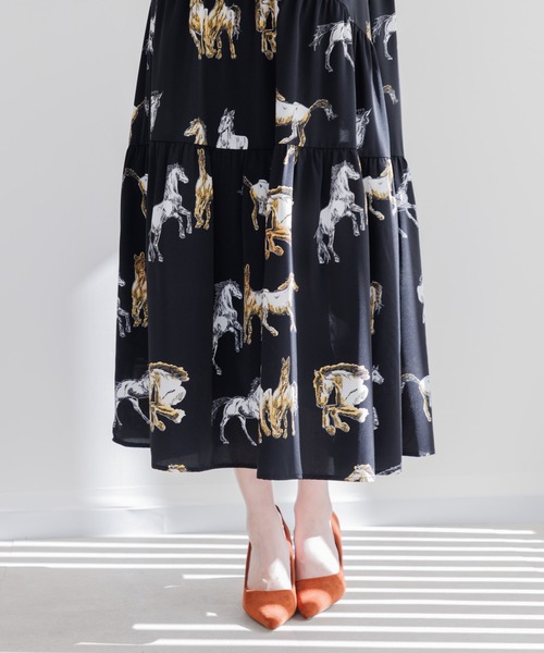 Paradise Picnic（パラダイスピクニック）の「ホース柄アシメ切替ワンピース（ワンピース・レディース・アイボリー/ブラック・FREE）」の7枚目の写真