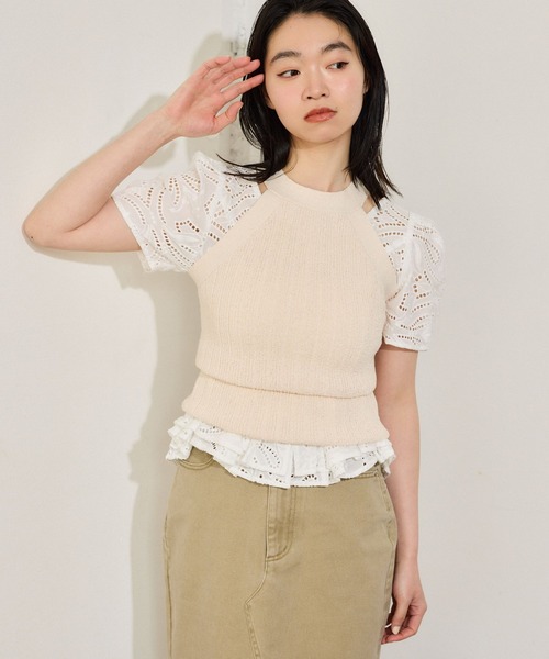 mysty woman（ミスティウーマン）の「ホルターバッククロスニットNS 665897（ニット/セーター・レディース・アイボリー/ブラック/オレンジ・FREE）」の6枚目の写真