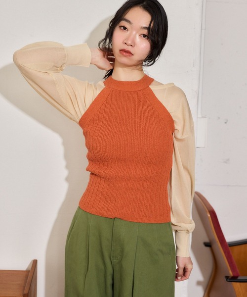 mysty woman（ミスティウーマン）の「ホルターバッククロスニットNS 665897（ニット/セーター・レディース・アイボリー/ブラック/オレンジ・FREE）」の8枚目の写真