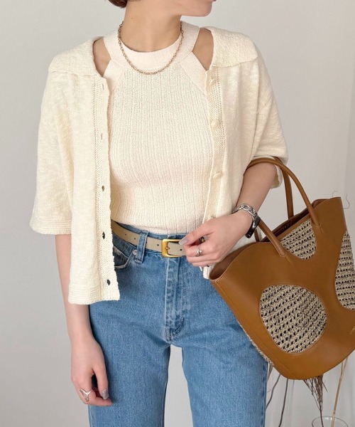 mysty woman（ミスティウーマン）の「ホルターバッククロスニットNS 665897（ニット/セーター・レディース・アイボリー/ブラック/オレンジ・FREE）」の12枚目の写真