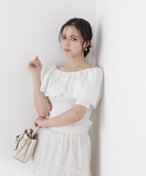 PROPORTION BODY DRESSING(プロポーションボディドレッシング)の「スカラップレースオフショルニット / 1216170302(ニット/セーター・レディース・イエロー/ピンク/ホワイト系その他・MEDIUM/SMALL)」の6枚目の写真