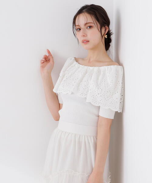 PROPORTION BODY DRESSING(プロポーションボディドレッシング)の「スカラップレースオフショルニット / 1216170302(ニット/セーター・レディース・イエロー/ピンク/ホワイト系その他・MEDIUM/SMALL)」の2枚目の写真