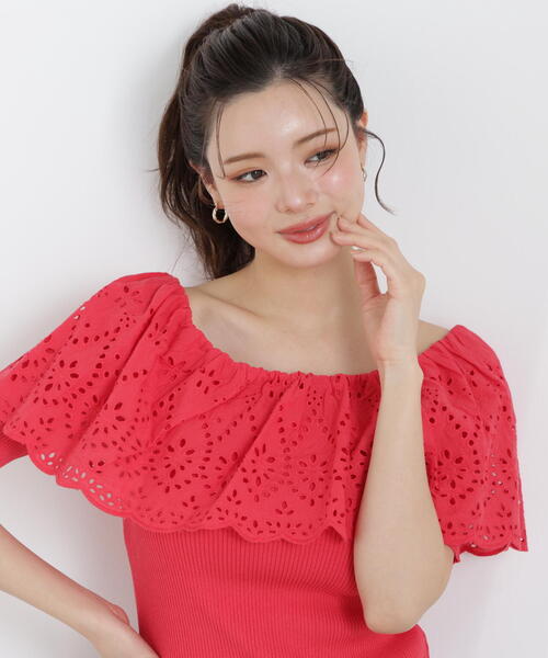 PROPORTION BODY DRESSING(プロポーションボディドレッシング)の「スカラップレースオフショルニット / 1216170302(ニット/セーター・レディース・イエロー/ピンク/ホワイト系その他・MEDIUM/SMALL)」の3枚目の写真