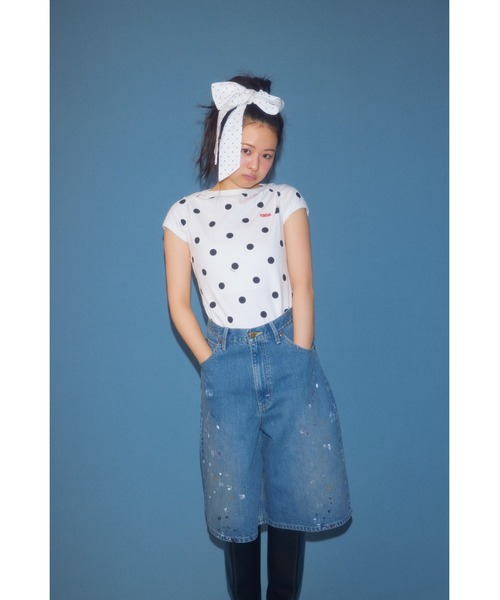 FURFUR(ファーファー)の「Leeコラボペイントデニムハーフパンツ(デニムパンツ・レディース・ネイビー/オフホワイト/ピンク/サックスブルー・1/0)」の5枚目の写真